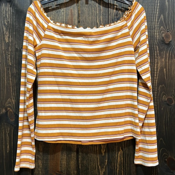 NWT Aero Seriously Soft Bodycon Top XL Off Shoulder Striped Y2K Boho Orange Crop - Picture 5 of 9